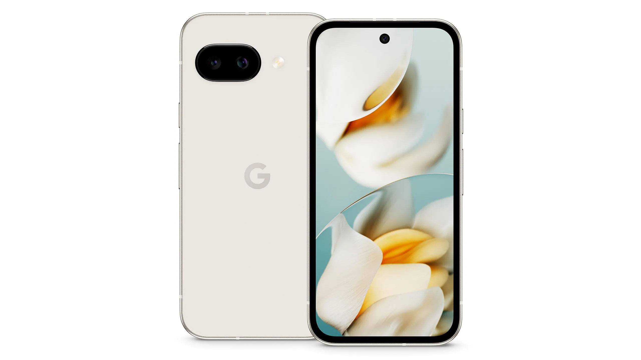 Điện thoại Google Pixel 9a màu tím Iris đang hiển thị màn hình chính