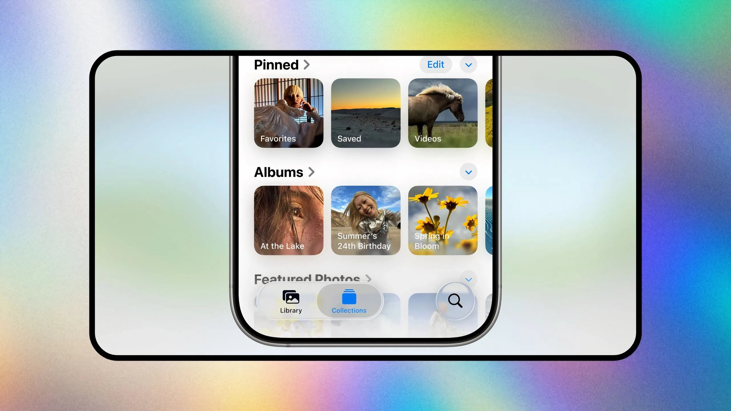 Giao diện ứng dụng Ảnh trên iOS 26 với tab Bộ sưu tập