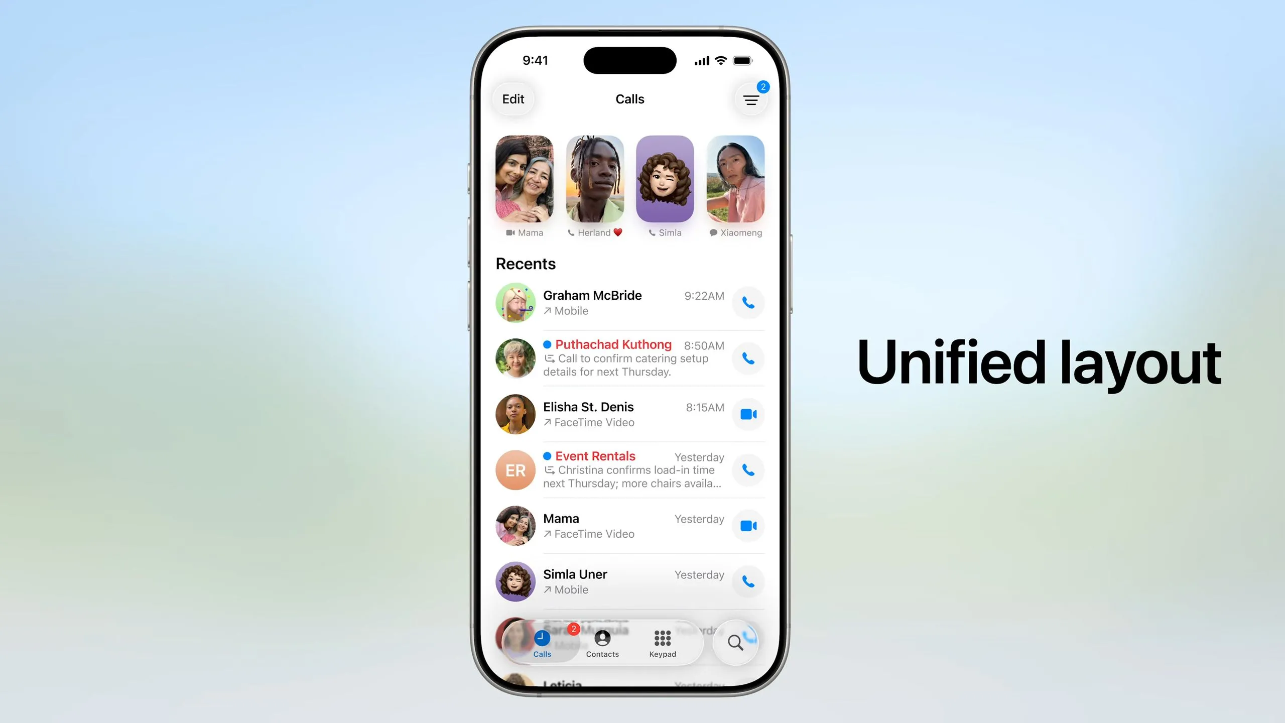 Giao diện ứng dụng Điện thoại (Phone app) được thiết kế lại trên iOS 26