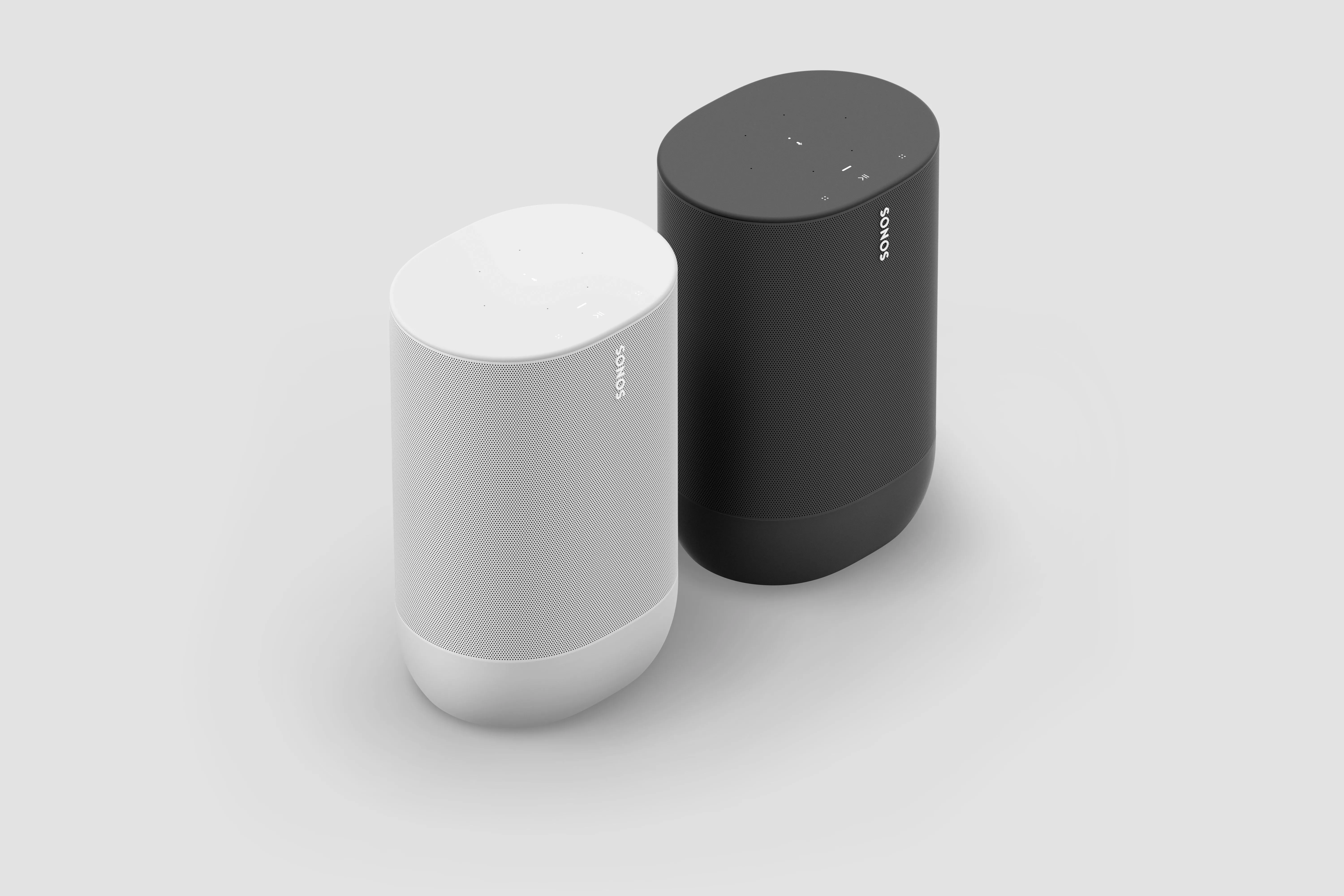 Loa Sonos Move 2 màu trắng Lunar White và Shadow Black đặt cạnh nhau