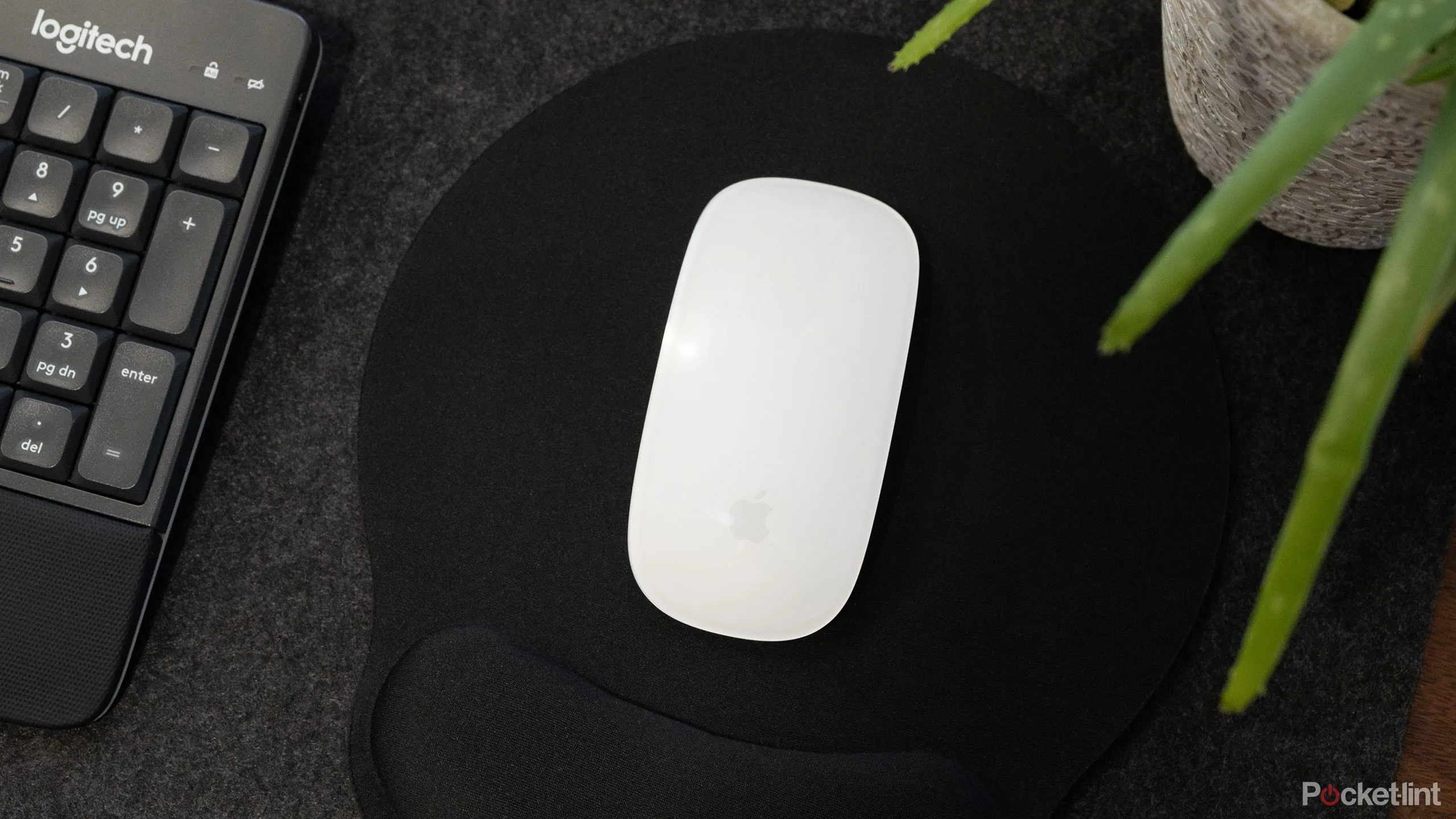 Một chiếc Magic Mouse trên thảm lót.