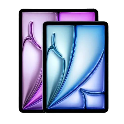Render máy tính bảng Apple iPad Air (M2, 2024) màu xanh dương nhạt nhìn từ góc
