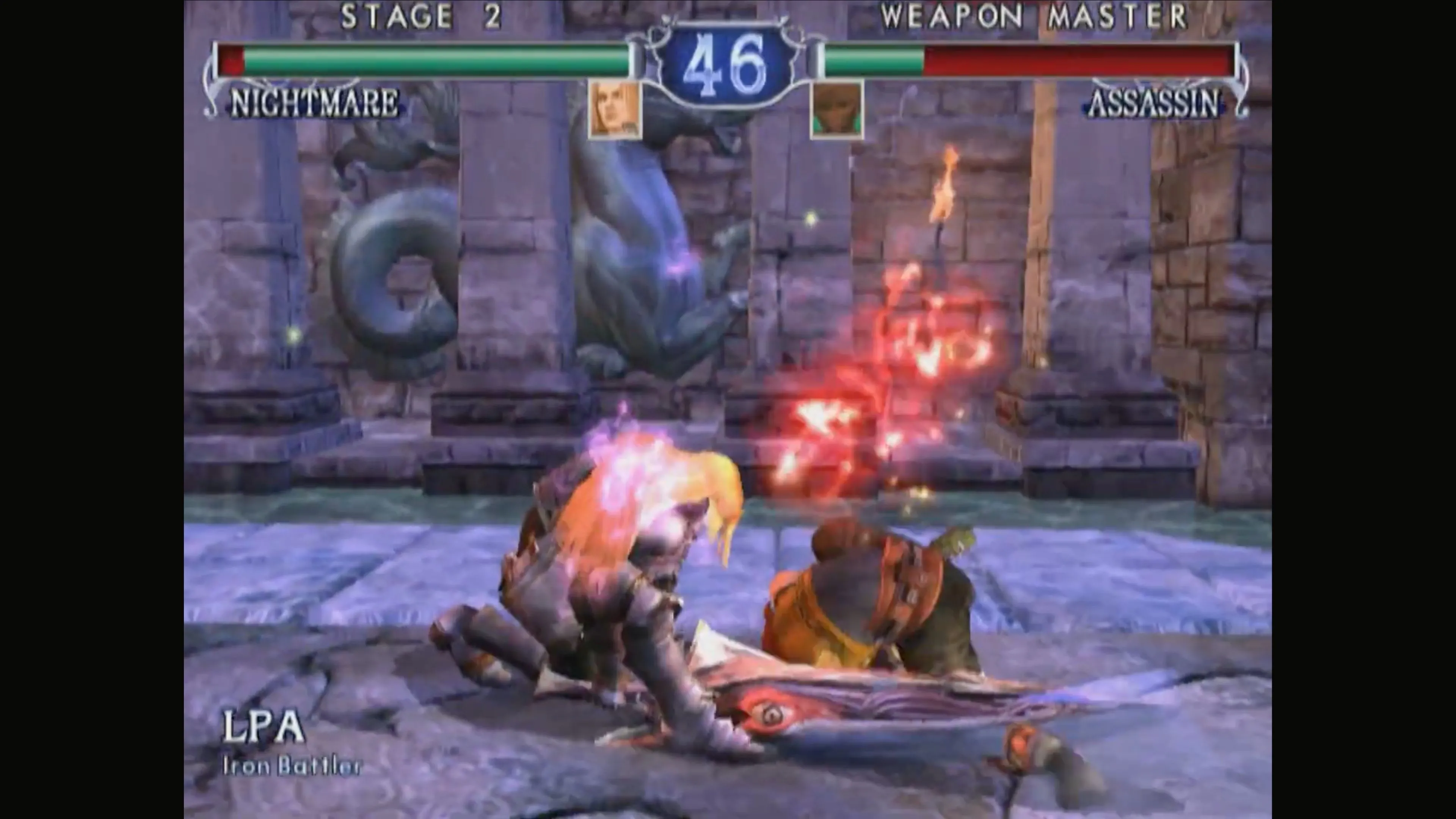 Trận đấu giữa các nhân vật trong SoulCalibur II trên Switch 2.
