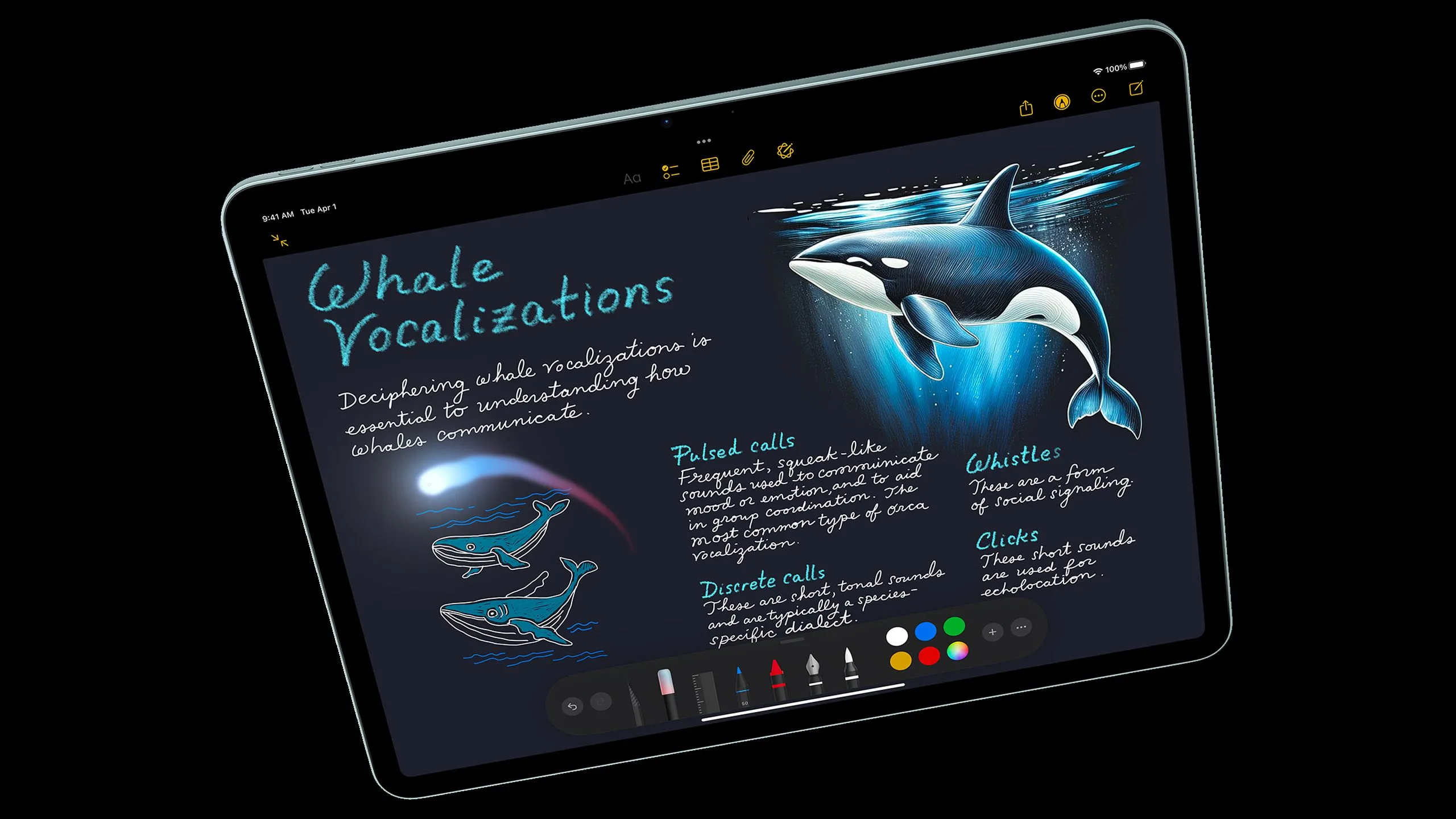 Vẽ trong ứng dụng Ghi chú trên một chiếc iPad Air 2025.